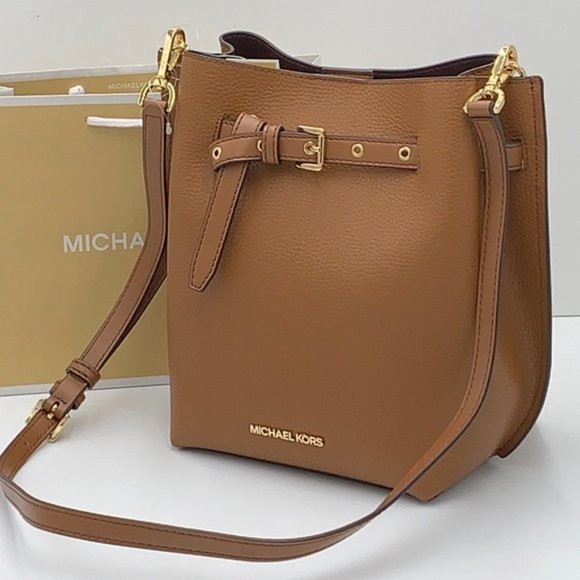 Michael Kors Emilia Small Bucket Bag Messenger Leather Luggage - Picture 7 of 15